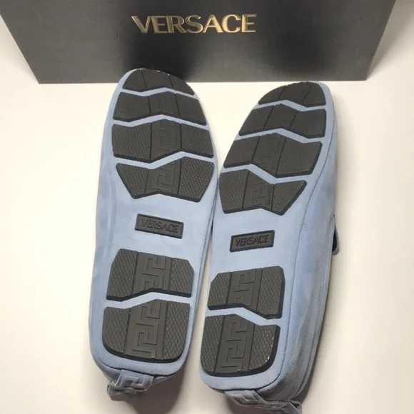 New Authentic Versace Villa Suede Driver Shoes – Blue (Size 47)